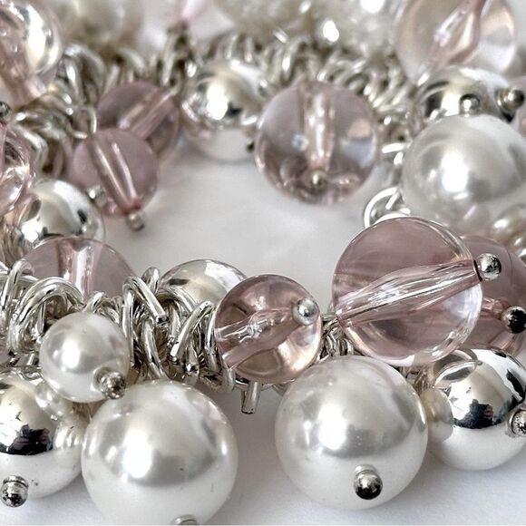 Vintage Pearl Pink Bubble Charms Cha Cha Stretch Bracelet Crystal - Picture 2 of 3
